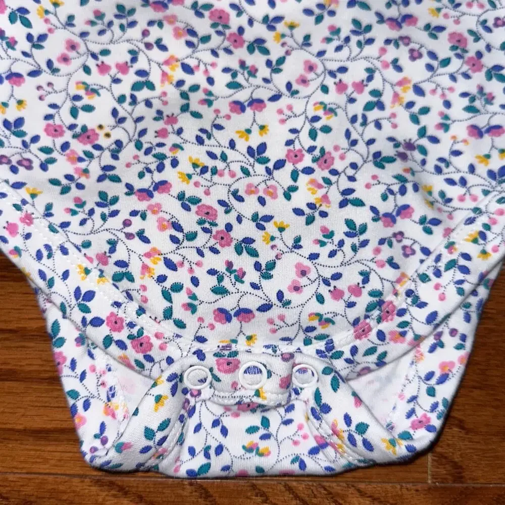 JoJo Maman Bebe White Ditsy Floral Peter Pan Collar Long Sleeve Bodysuit 3-6M
